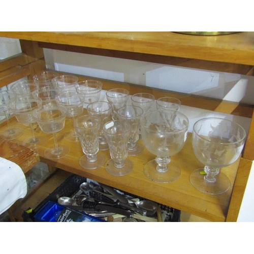 37 - ANTIQUE GLASSWARE, pair of Victorian fern engraved goblets, set of 7 syllabub glasses and 9 others