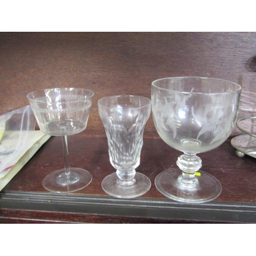 37 - ANTIQUE GLASSWARE, pair of Victorian fern engraved goblets, set of 7 syllabub glasses and 9 others