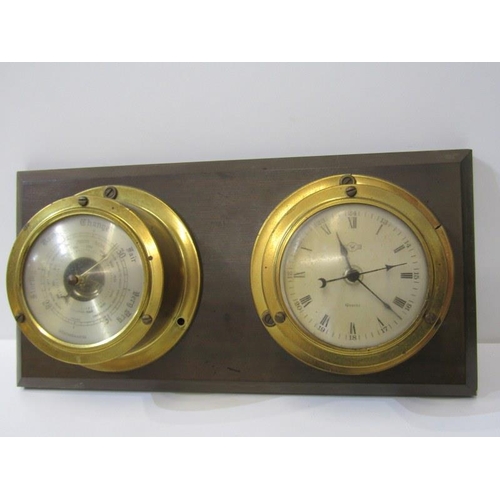 65 - BAROMETERS, mounted clock and barometer set and 2 other wall barometers