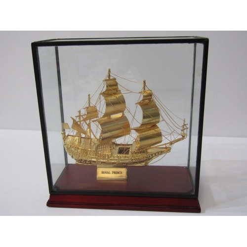 67 - MARITIME, cabinet cased gilt model of galleon 