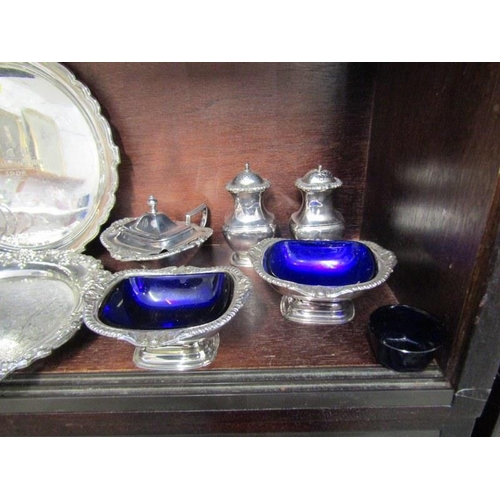 68 - SILVERPLATE, pair of Georgian design sauce boats, coffee boat and contents of shelf