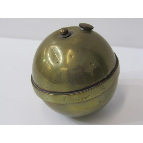 70 - ART NOUVEAU brass dish, patent spigott tap shell case lighter & spherical weight