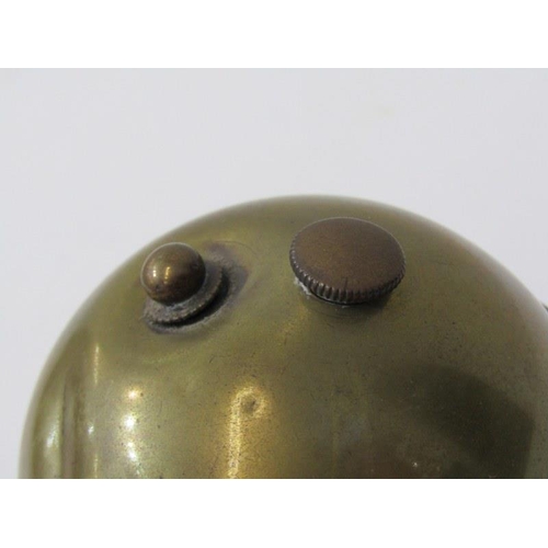 70 - ART NOUVEAU brass dish, patent spigott tap shell case lighter & spherical weight