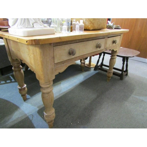 841 - PINE FARMHOUSE TABLE with 2 frieze drawers, 141 cm length