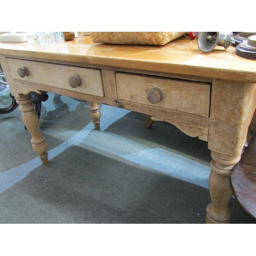 841 - PINE FARMHOUSE TABLE with 2 frieze drawers, 141 cm length