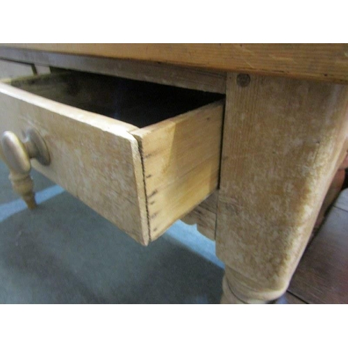 841 - PINE FARMHOUSE TABLE with 2 frieze drawers, 141 cm length