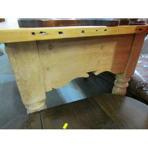 841 - PINE FARMHOUSE TABLE with 2 frieze drawers, 141 cm length