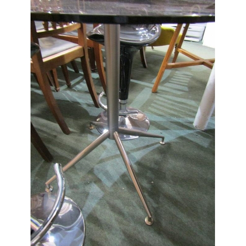 844 - RETRO PLATE GLASS BREAKFAST TABLE and pair of chromed stools