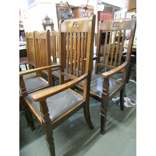 845 - ART NOUVEAU DINING CHAIRS, pair of open armchairs and 5 single chairs