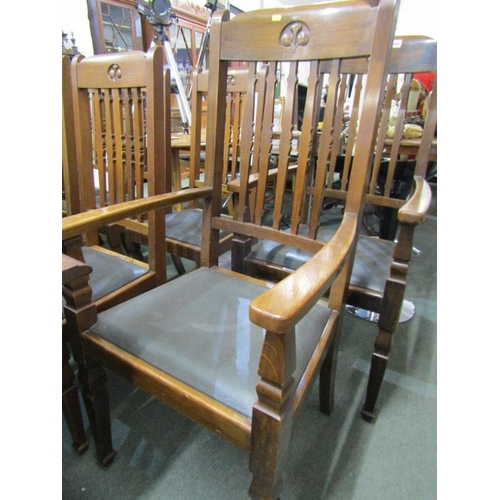 845 - ART NOUVEAU DINING CHAIRS, pair of open armchairs and 5 single chairs