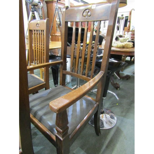 845 - ART NOUVEAU DINING CHAIRS, pair of open armchairs and 5 single chairs