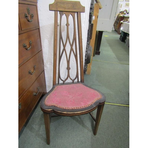 847 - EDWARDIAN INLAID MAHOGANY PIERCED BACK BEDROOM CHAIR