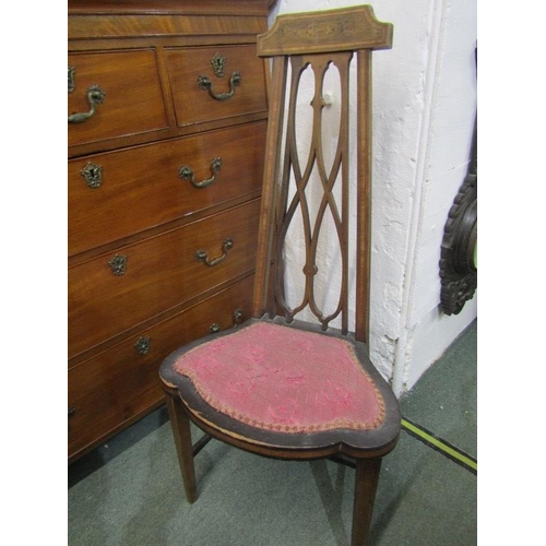 847 - EDWARDIAN INLAID MAHOGANY PIERCED BACK BEDROOM CHAIR