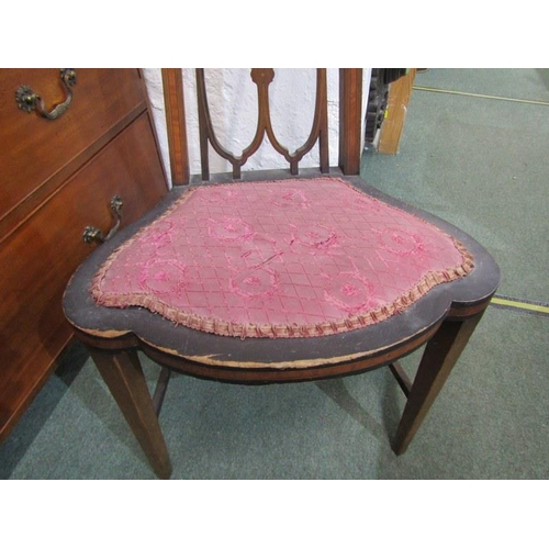 847 - EDWARDIAN INLAID MAHOGANY PIERCED BACK BEDROOM CHAIR