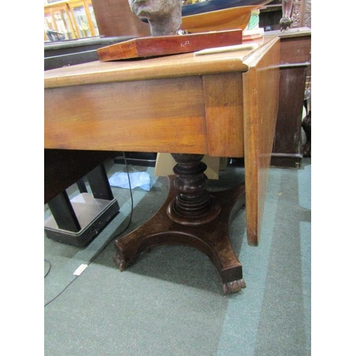 848 - VICTORIAN MAHOGANY PEMBROKE TABLE, on platform base