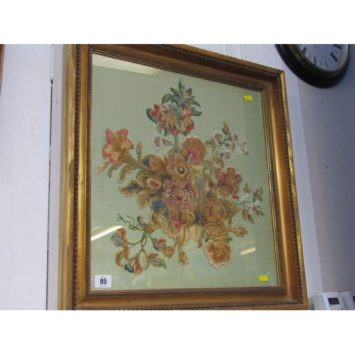 95 - GEORGIAN NEEDLEWORK FLORAL PANEL