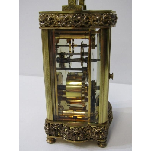 98 - CARRIAGE CLOCK, serpentine fronted scroll crested carriage clock by Doucine