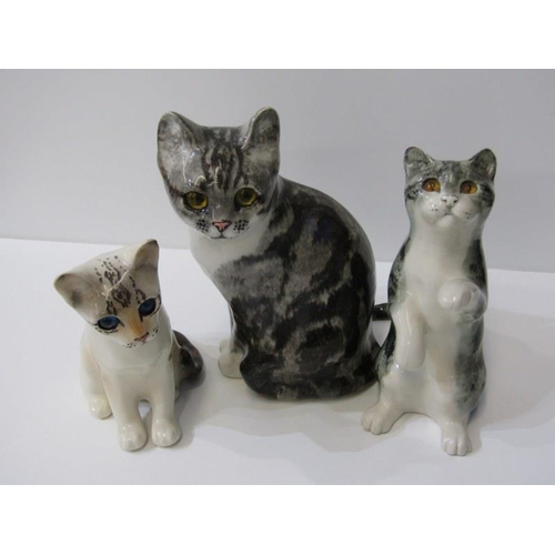 1 - WINSTANLEY CATS, 2 signed cat figures and 1 similar, 23cm height