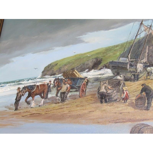 121 - JOHN HEWITT, signed painting on canvas 'Unloading the wrecked cargo'