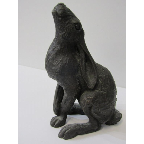 15 - SYLVAC green glazed seated dog, pattern no. 1380, 29cm height, together with signed sculpture 'Seate... 