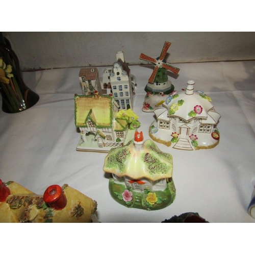 17 - PASTILLE BURNERS AND MODEL COTTAGES, a collection to include Coalport and Staffordshire