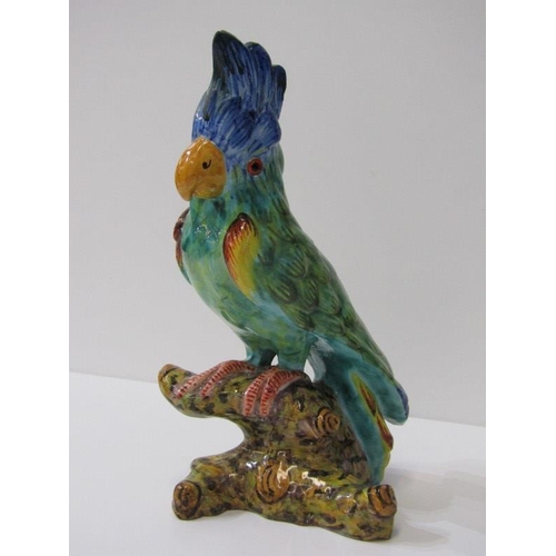 2 - ANTIQUE FAIENCE PARAKEET, continental figure, signed to base,25cm height