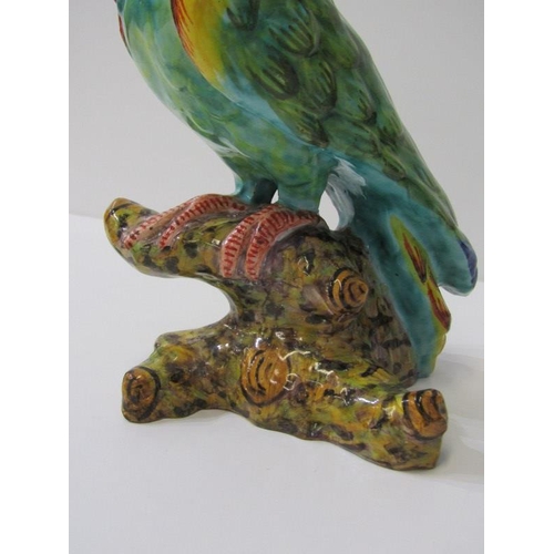 2 - ANTIQUE FAIENCE PARAKEET, continental figure, signed to base,25cm height