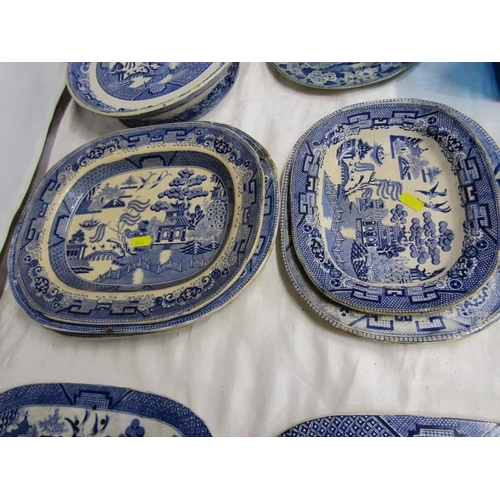 29 - BLUE TRANSFER WARE, collection of willow pattern tableware including 2 strainers and other printed t... 