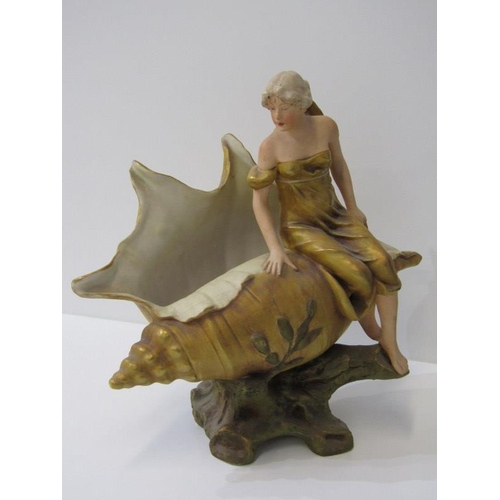 3 - ROYAL DUX, ART NOUVEAU table centrepiece of young lady on large seashell, model no. 1774 (some hairl... 