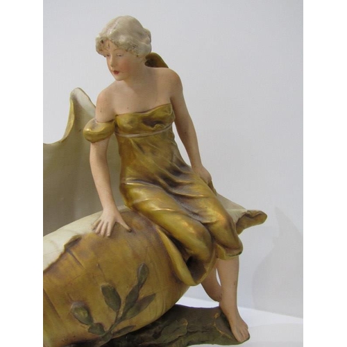 3 - ROYAL DUX, ART NOUVEAU table centrepiece of young lady on large seashell, model no. 1774 (some hairl... 