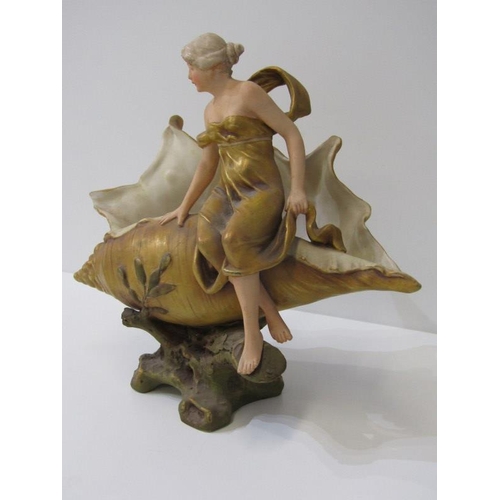 3 - ROYAL DUX, ART NOUVEAU table centrepiece of young lady on large seashell, model no. 1774 (some hairl... 