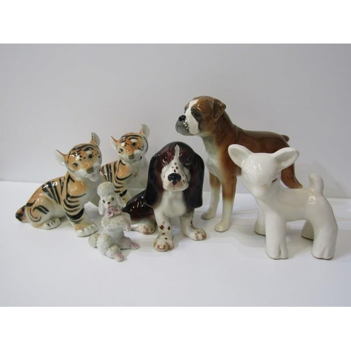 37 - RUSSIAN PORCELAIN, pair of tiger cubs, Sylvac puppy and 3 other animal figures