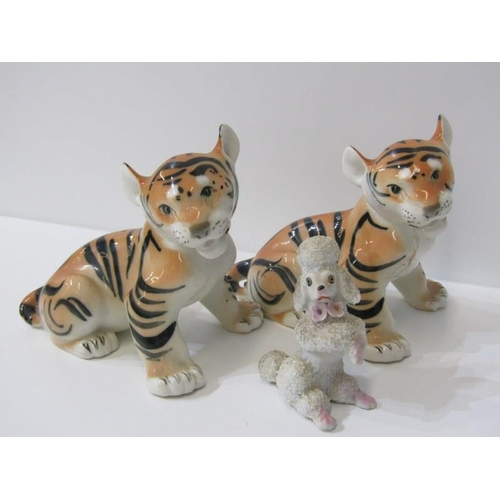 37 - RUSSIAN PORCELAIN, pair of tiger cubs, Sylvac puppy and 3 other animal figures