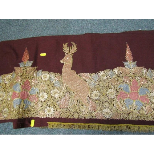 44 - EASTERN EMBROIDERY, 2 gold filigree embroidered panels, together with sequinned panel