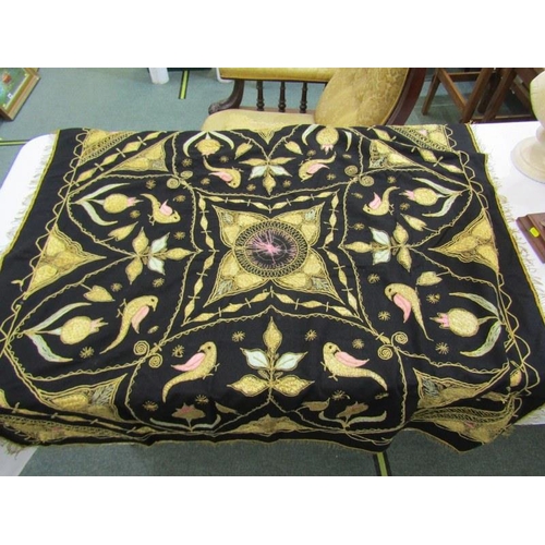 44 - EASTERN EMBROIDERY, 2 gold filigree embroidered panels, together with sequinned panel