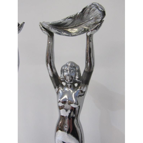 5 - ART DECO, pair of chromed exotic dancers, plinth based figures, 30cm height