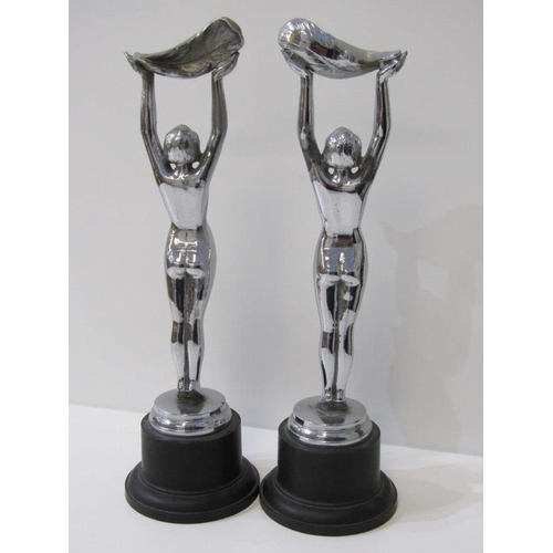 5 - ART DECO, pair of chromed exotic dancers, plinth based figures, 30cm height