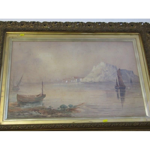 51 - 19TH CENTURY WATERCOLOUR, 'Harbour at Low Tide'