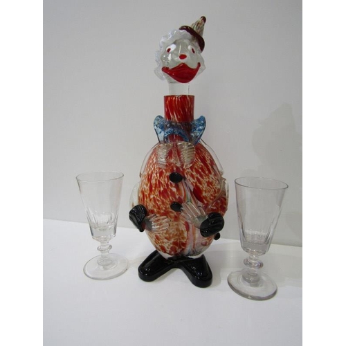 52 - MURANO GLASS CLOWN DECANTER, with a pair of  Victorian glasses (one a/f)