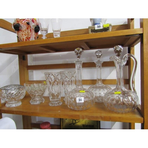 54 - CUT GLASS, pair of Victorian cut glass decanters with matching flagon, together with 4 vases