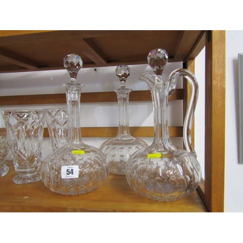 54 - CUT GLASS, pair of Victorian cut glass decanters with matching flagon, together with 4 vases