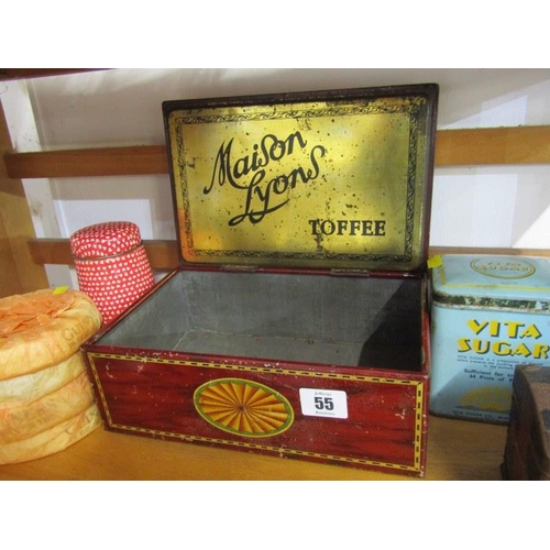 55 - VINTAGE ADVERTISING TINS, 4 vintage advertising tins including trunk marked 