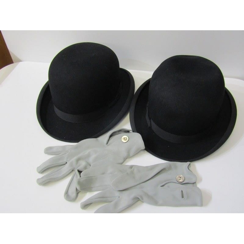 56 - 2 BOWLER HATS, by Hepworth's and Moores together with a pair of gloves