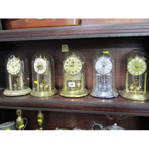 59 - COLLECTION OF 5 x 400 day glass domed mantel clocks including Kundo and Hernle