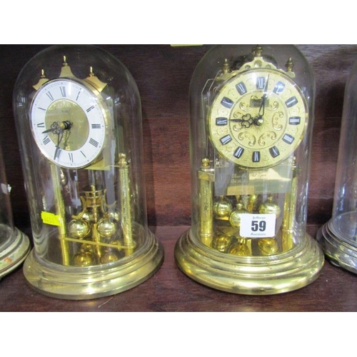 59 - COLLECTION OF 5 x 400 day glass domed mantel clocks including Kundo and Hernle