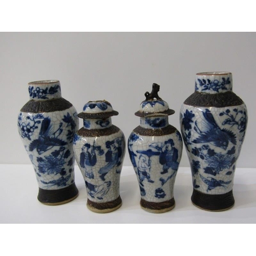 6 - ORIENTAL CERAMICS, 2 pairs of Chinese crackle glaze inverted baluster vases, 19cm height and 14cm he... 