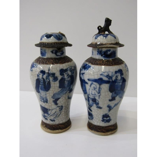 6 - ORIENTAL CERAMICS, 2 pairs of Chinese crackle glaze inverted baluster vases, 19cm height and 14cm he... 