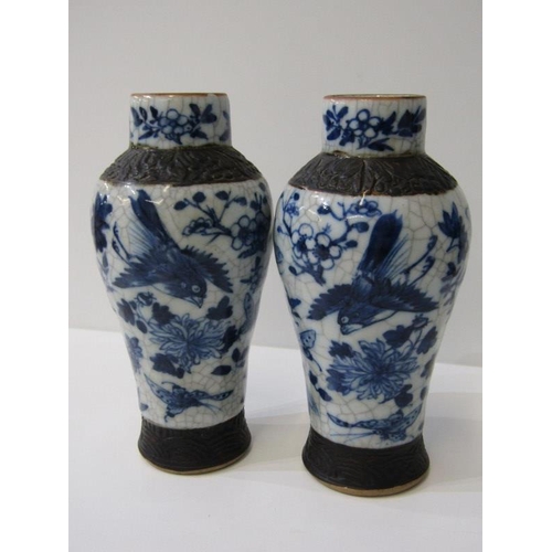 6 - ORIENTAL CERAMICS, 2 pairs of Chinese crackle glaze inverted baluster vases, 19cm height and 14cm he... 