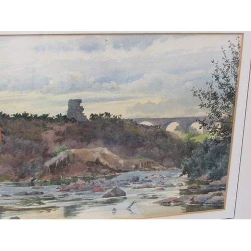 88 - F. REASON, signed watercolour 'A Ruined Mine' together with C. Hollaway etching, 'The Harbour'