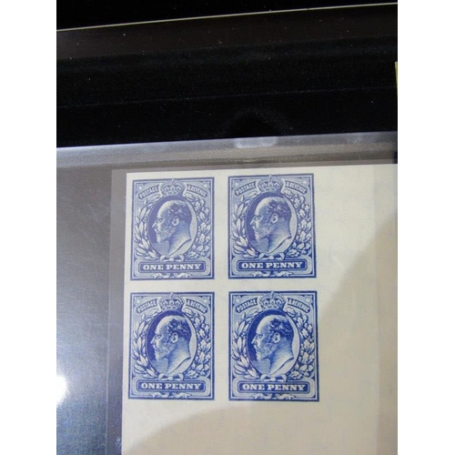 101 - GB EDWARD VII TRIAL PRINTING BY BRUCKMANN OF MUNICH, of corner block, of 1 penny stamps in blue in p... 